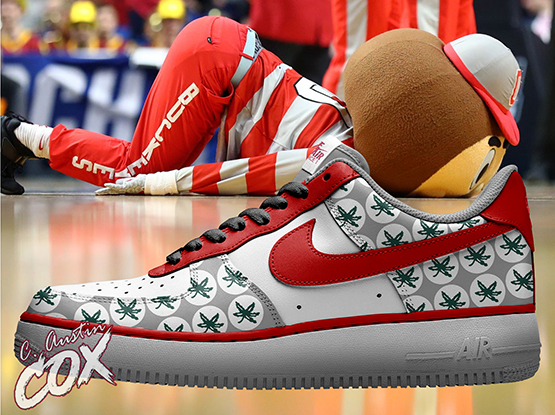 Brutus sniffs out the new Ohio State Nike Air Force Ones